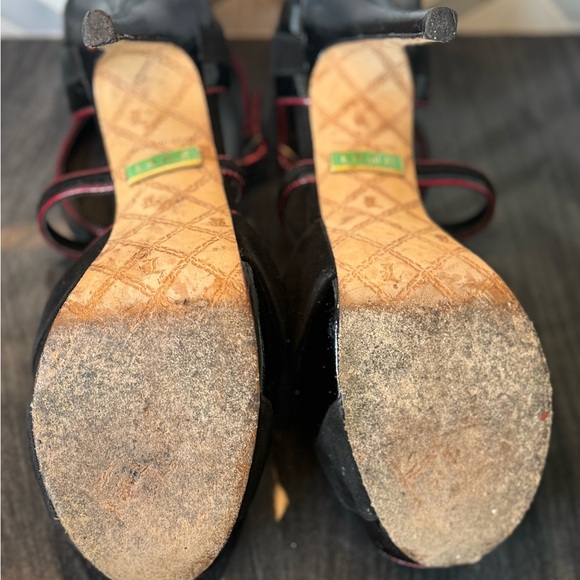 L.A.M.B black w/red accents suede & patent leather platform strappy 4.75” heels. - Picture 5 of 5